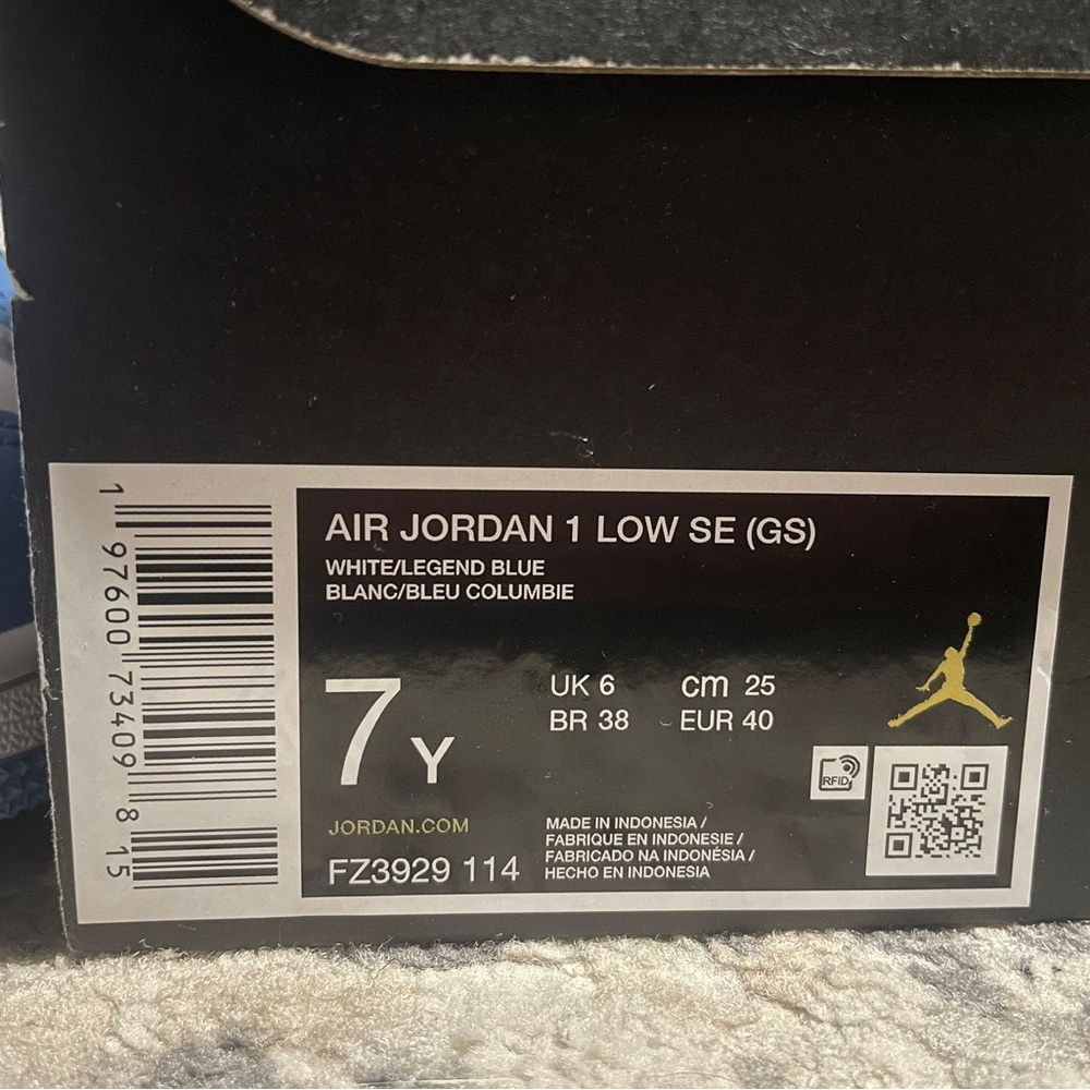 Jordan Air 1 Low SE (GS) - White and Blue EUC